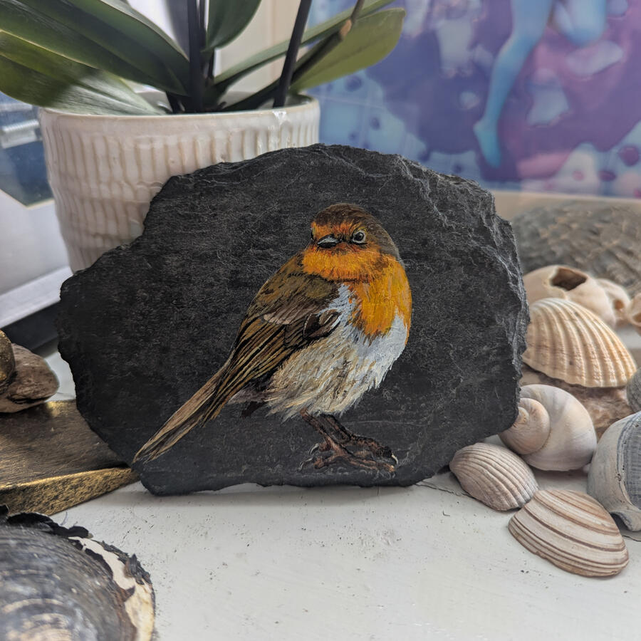 Robin #1 acrylic on Welsh slate Sold