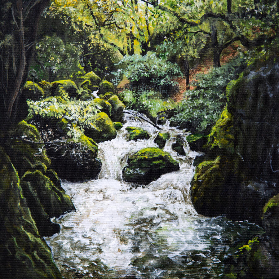 White Waters in the Coed Cymau 18 x 18 x 3 cm acrylic on canvas Available